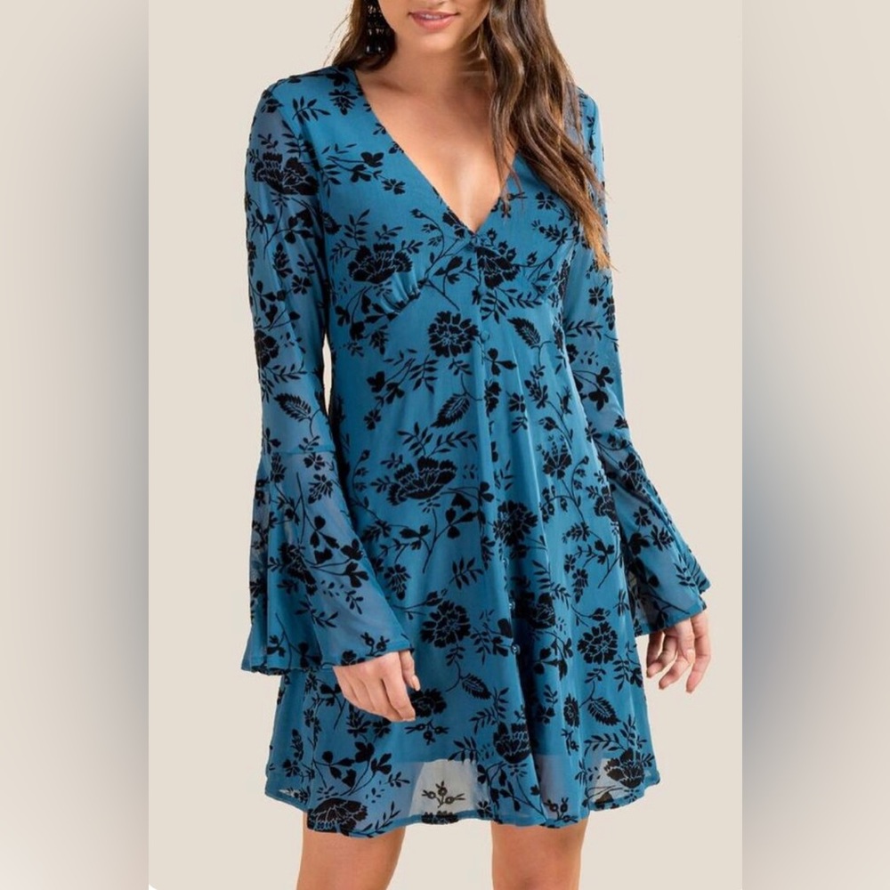 Miami Rona Velvet Burnout Dress cottage style size medium women girls blue&black